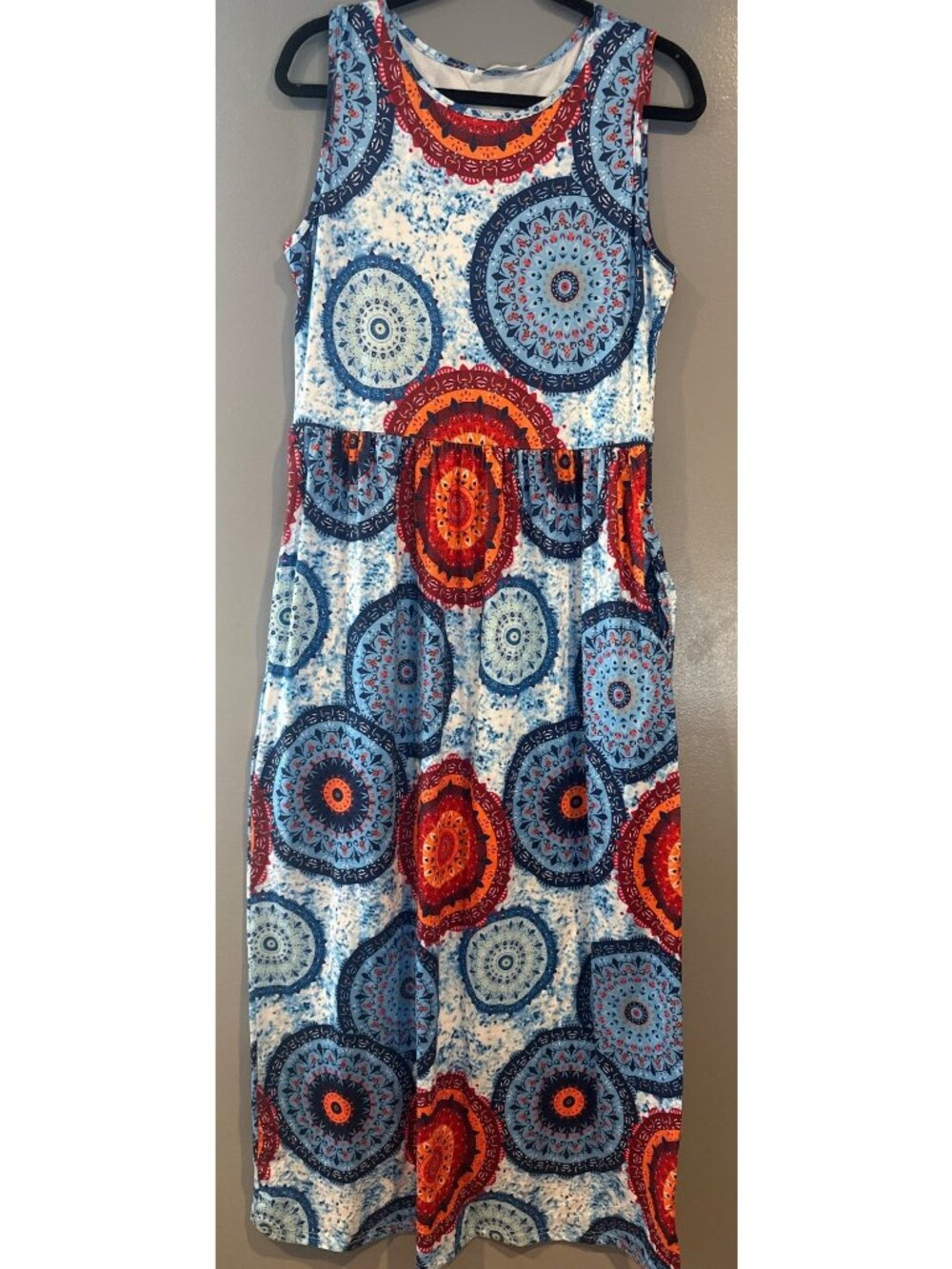 NWT Hount Womens Large Maxi Dress Mandala Print Sleeveless Boho Stretch